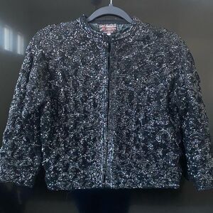 Vintage 1970's Black Sequin Evening Jacket, Size S